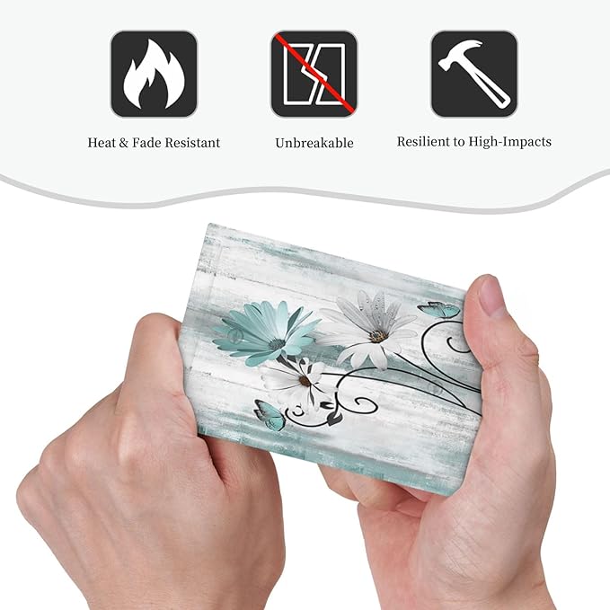 Teal Daisy Vintage Flower Butterfly Rustic Wood Print Light Switch Cover Plate 1 Gang No Device Blank Electrical Wall Plates Faceplate Decorative Switch Plate for Farmhouse Home Decor