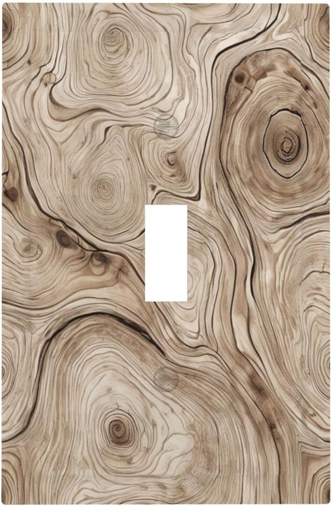 Tree Annual Rings Burl Texture Brown Wood Grain Print Decorative Light Switch Cover 1 Gang Single Toggle Device Electrical Faceplate Switchplates Decorator Outlet Wall Plate for Farmhouse Bedroom Home