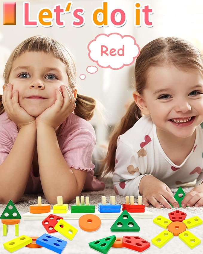 Maaacute Montessori Toys for 1 2 Year Old Boys Girls, Toddler Toys for Age 1-2,1 2 Year Old Birthday Gifts, Wooden Blocks Sorting & Stacking Education Learning Toddler Puzzles Toy