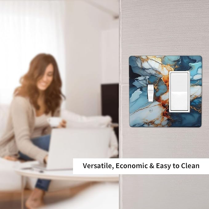 Light Switch Cover Plate Golden Abstract Luxury Marble 2 Gang Combo Wall Plates Toggle Rocker Decorative Switch Plates and Outlet Covers for Livingroom Bathroom Decor