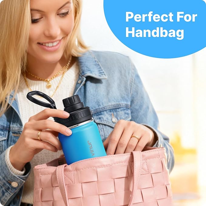Vinur 8 oz Small Water Bottle for Purse-18/8 Stainless Steel Vacuum Insulated Mini Water Bottle for Kids Lunchbox, Handbag, Reusable Metal Leak Proof Flask, Sky Blue
