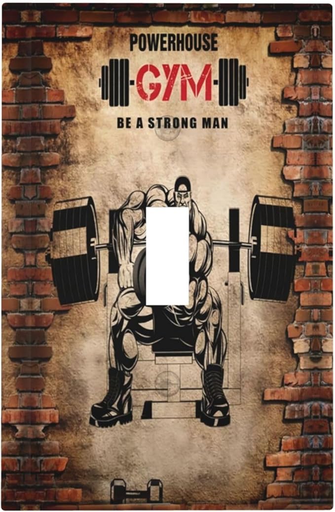 Vintage Gym Retro Brick Dumbbell Single Toggle Wall Plates 1 Gang Light Switch Cover Switchplate Covers Decorative Dimmer Decor for Bedroom Kidroom Bathroom Gyms