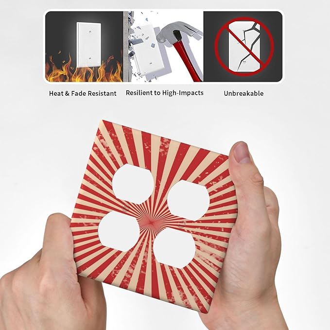 Retro Circus Sparkling Red White Lines Mid Century Outlet Covers 2 Gang Double Duplex Decorative Light Switch Covers Electrical Wallplates Socket Faceplate for Farmhouse Home Decor