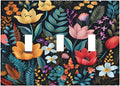 Boho Floral Vintage Flower Leaves Rustic Wildflower Plants 3 Gang Light Switch Covers Triple Toggle Wall Plate Decorative Switchplate Electrical Faceplate for Country Bathroom Bedroom Kitchen Decor