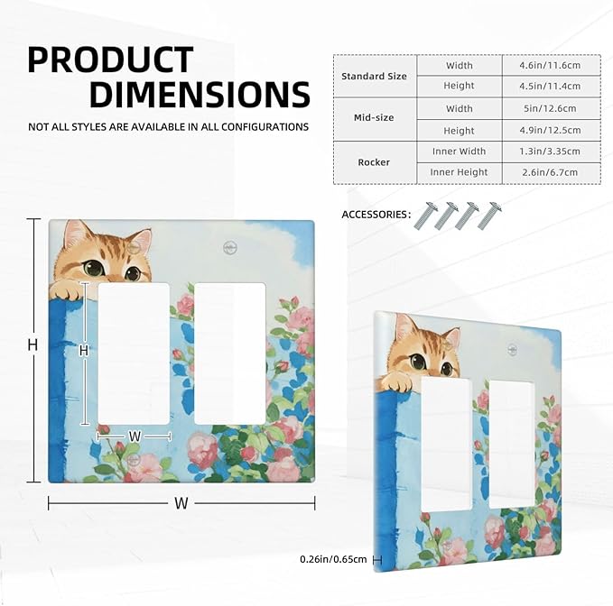 Cat Flower Double Rocker Wall Plate Decorative 2 Gang Light Switch Covers Electrical Switchplate Home Decorate Faceplat for Bathroom Bedroom Kitchen Room 4.5 x 4.5 Inch