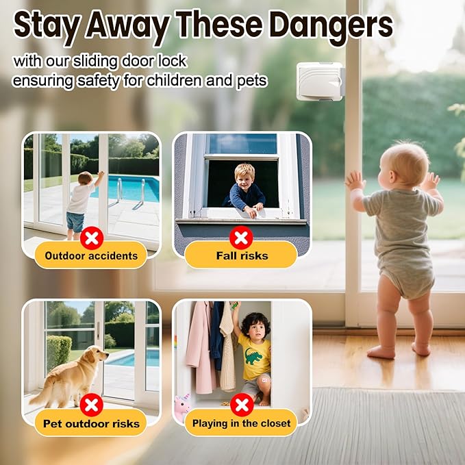 STERGDE Sliding Door Lock 4 Pack, Prevent children from opening sliding doors, sliding door baby proof, Easy To Install, For Sliding Glass Doors, Sliding Windows, Sliding Closets, Etc（Grey）