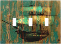 Decorative Switch Plates Rustic Green Wood Grain Sailboat 3 Gang Wall Plate Faceplate Triple Toggle Light Switch Cover Electrical Wall Panels for Farmhouse Bedroom Decor