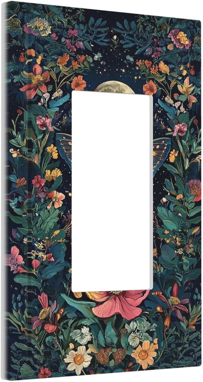 Decorative Outlet Covers Bohemian Moon Butterfly Floral 1 Gang Single Rocker Light Switch Cover Plate GFCI Wall Plates Electrical Switch Plate Cover for Bedroom Cabin Decor