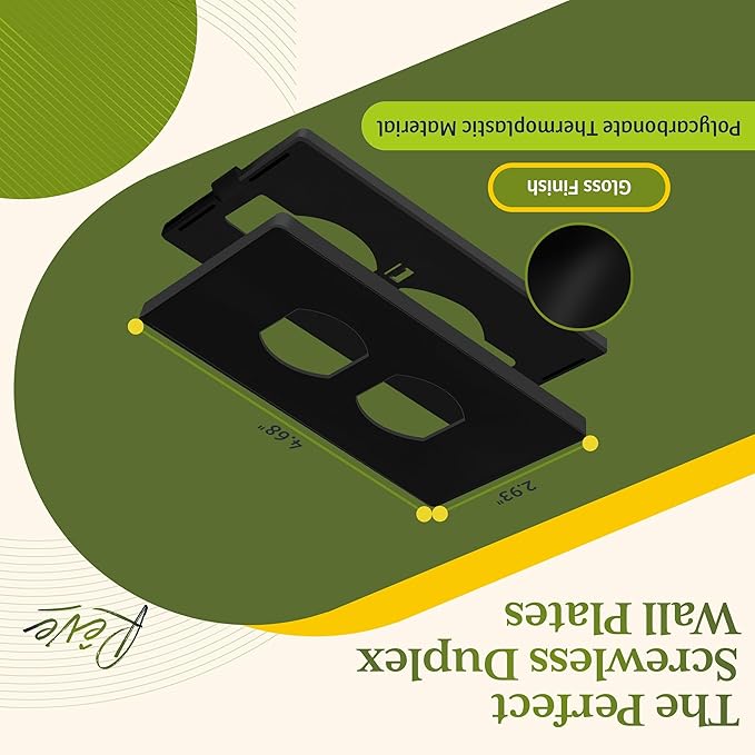 TG SP-S1-BK Duplex Outlet Receptacle Cover, Screwless Wall Plate, Standard Size, 1-Gang 4.68" x 2.93", Unbreakable Polycarbonate Thermoplastic, UL Listed, SP-S1-BK-10PCS, Black, 10 Pack