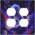 Astronaut Space Cool Galaxy Planet Outlet Covers 2 Gang Double Duplex Decorative Light Switch Covers Electrical Wallplates Socket Faceplate for Kids Room Nursery Decor