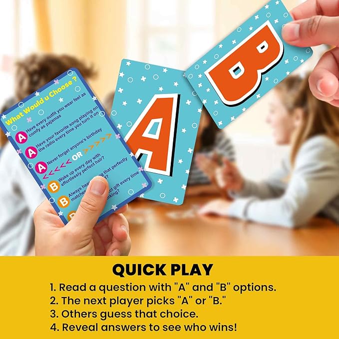 QUOKKA 4-Pack Card Game – 2000+ Hilarious Questions – Funny Family & Party Board Games for Kids, Teens, Adults – Travel, Pop Culture, Daily Life & Situations – What Would You Choose Challenges Ages 8+