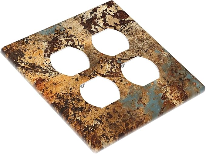 Light Switch Cover Plate Shabby Old Rusty Antique Brass Copper Print 2 Gang Socket Covers Double Duplex Wallplates Switch Plates and Outlet Covers for Kitchen Home Decor