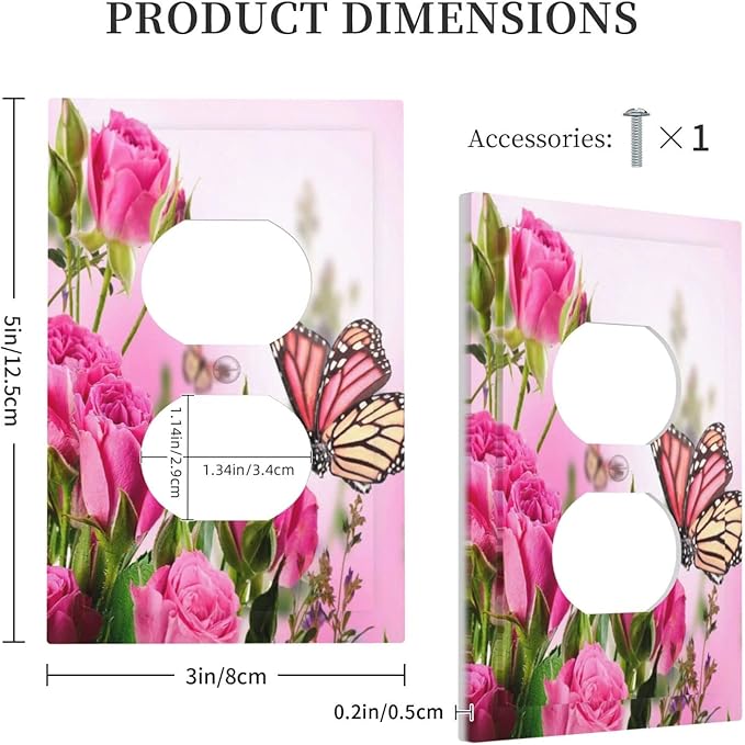 Pink Rose Romance Flowers Green Leaves Spring Scenic 1 Gang Outlet Covers Duplex Receptacle Wall Plate Decorate Electrical Faceplate Switchplates Flower Butterfly Ladies Valentine's Day Bathroom Decor