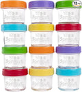 WeeSprout Glass Baby Food Storage Jars w/Lids (4 oz, 12 Pack Set) Snack, Puree, Reusable Small Containers, Breast Milk, Fridge or Freezer, Microwave & Dishwasher Safe, Essential Must Have for Infants
