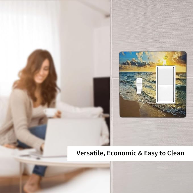 Sea Ocean Beach Sun Wave Sunrise 2 Gang Single Toggle/Rocker Combination Light Switch Cover Decorative Wall Plate Cover Electrical Faceplate Art Oil Painting Decor