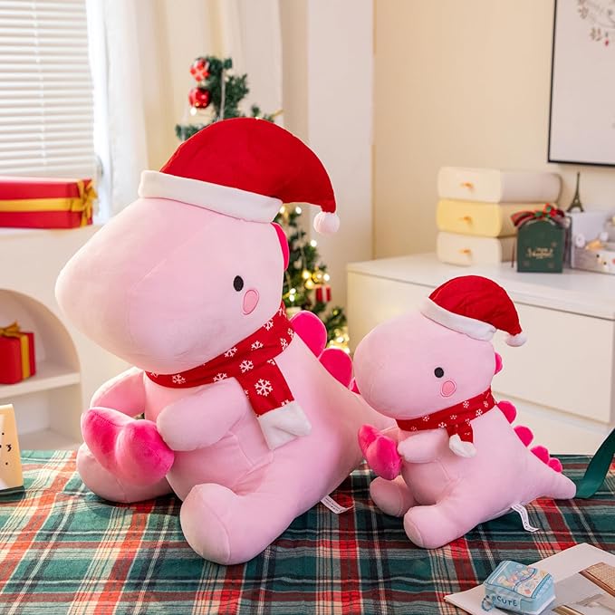 SQEQE Dinosaur Plush Pillow, Cute Loving Stuffed Dinosaur with Heart, Christmas Stuffed Animal Plush Toys Gift for Her Girls Kids (Pink, 20 Inch)