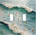 Beach Waves Ocean Surfing Hoverboard Painting Print Decorative Switch Plates 2 Gang Double Toggle Outlet Light Switch Cover Wall Plate Electrical Faceplate for Bedroom Living Room Decor