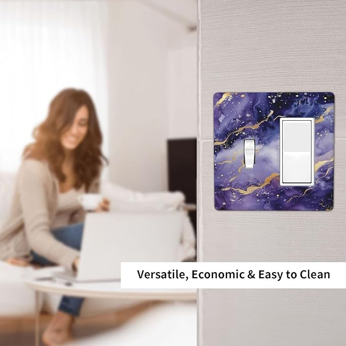 Decorative Outlet Covers Modernity Abstract Purple Golden Marble 2 Gang 1 Gang Wall Plate Cover Single Toggle Rocker Combination Light Switch Plate Covers Jumbo Switch Cover Plate