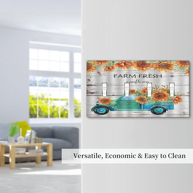 Decorative Switch Plate Covers Teal Farm Truck Pulling Sunflowers 4 Gang Wall Plate Light Switch Cover Plate Quad Toggle Jumbo Electrical Faceplate for Farmhouse Bathroom Bedroom Home Decor