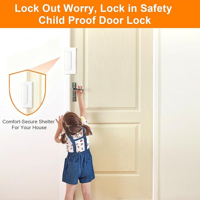Home Security Door Reinforcement Lock, Upgraded Front Door Locks for Kids Safety Withstand 800 lbs, Child Proof Door Lock, Extra Door Lock from Inside Prevent Unauthorized Entry (2 Pack, White)