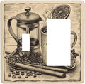 Light Switch Cover Plate Beige Vintage Rustic Coffee Beans Spice 2 Gang Combo Wall Plates Toggle Rocker Decorative Switch Plates and Outlet Covers for Kitchen Coffee Bar Decor