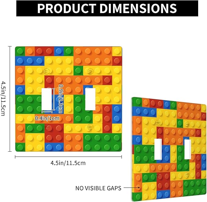 Colorful Bricks Double Light Switch Cover Plates Decorative 2 Gang Wall Plate Double Toggle Lightswitch Cover