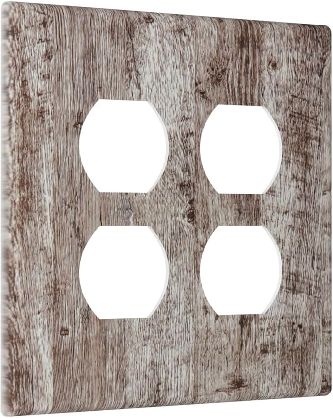 Decorative Light Switch Cover Plate Rustic Wood Grey Brown Vintage Wooden Plank 2 Gang Decorative Switch Plates 1 Toggle Duplex Combo Outlet Covers GFCI Plug Covers Wallplates for Farmhouse Home Decor
