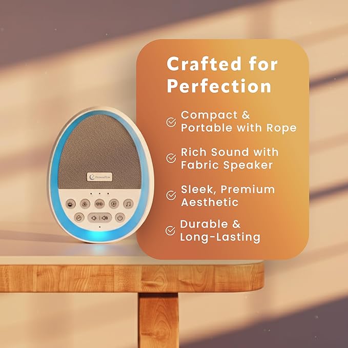 White Noise Sound Machine for Sleep, 29 Non-Looping Sleep Sounds, 7-Color Nightlight, 4 Timers, Memory, USB-C Charging, Hanging Rope for Crib/Stroller, for Baby, Kids, Adults, Travel.