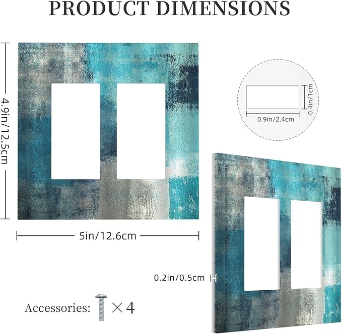 Decorative Outlet Covers Teal Blue Modern Geometric Abstract Turquoise Green 2 Gang Double GFCI Rocker Electrical Wall Panels Light Switch Cover Plate for living Room Bedroom Decor