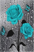 1-Gang No Device Decorative Blank Receptacle Wall Plate Romantic Lover Turquoise Teal Blue Floral Rose Flower Girl Women Light Switch Jumbo Size Electrical Face Plate Cover for Unused Outlets/Switches