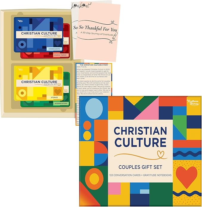Kulture Games Christian Couples Gift Set - 133 Faith-Based Conversation Cards with 2 Gratitude Notebooks + Date Night Adventures - Couples Game for Adults, Wedding Set