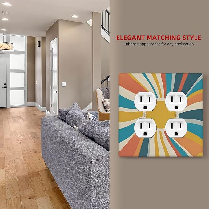 Decorative Outlet Covers with Retro Mid-Century Modern Sunburst Motif Design 2 Gang Wall Plate Double Duplex Receptacle Light Switch Cover Switch Plate Cover for Abstract Wall Decor