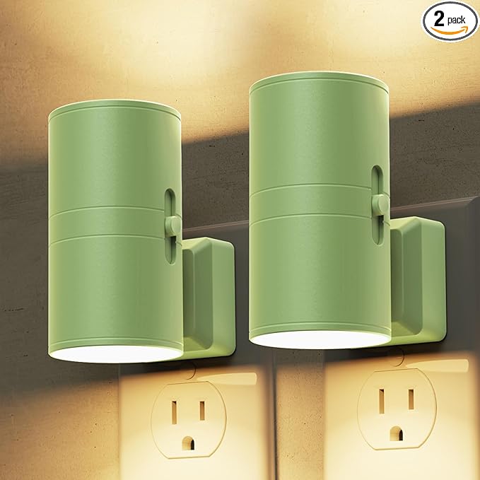 L LOHAS LED Night Light, Modern Night Lights Plug into Wall, 2 Pack Dusk to Dawn Sensor Nightlights, 3000K 0-100LM Adjustable Brightness, Dimmable Night Lights for Hallway Bedroom Stairway