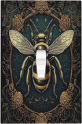 Decorative Light Switch Cover Mid Century Bee Dark Floral 1 Gang Single Toggle Device Electrical Faceplate Switchplates Decorator Outlet Wall Plate For Home Office Decor