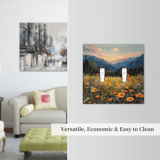 Sunset Wild Flower Field Floral Nature Landscape Decorative Switch Plates 2 Gang Double Toggle Outlet Light Switch Cover Wall Plate Electrical Faceplate for Farmhouse Bedroom Decor