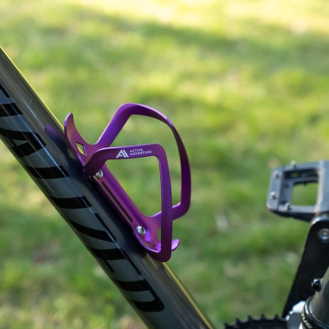 Bike Water Bottle Holder Combo - 20 Oz Squeeze Bottle & Bicycle Mount Cage Rack, No Screws Needed, Durable Alloy - Fits All Handlebar Bikes & MTB Mountain Road - for Adults, Kids (Purple)