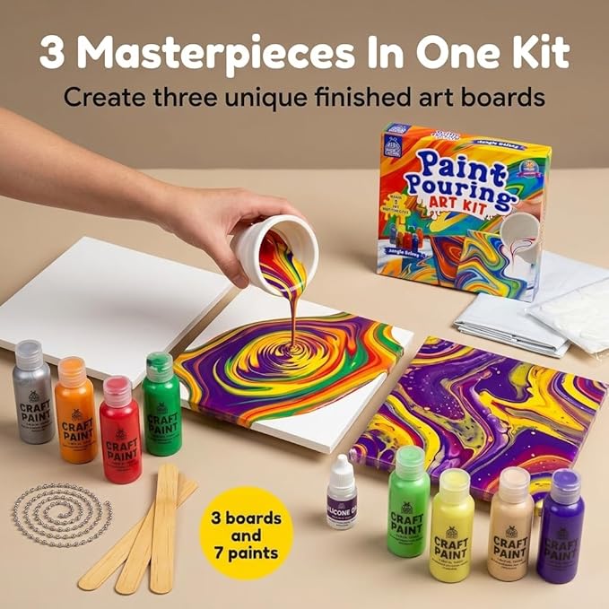 PURPLE LADYBUG Paint Pouring Kit - Painting Kit for Kids, Art and Crafts for Kids Ages 8-12, Gifts for 6 7 8 9 10 11+ Year Old Boys & Crafts for Girls 8-12, Birthday Gifts for Girls, Tween & Teen Girl