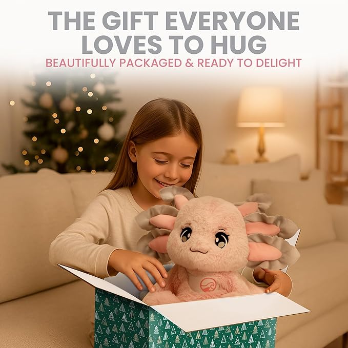 Huggle Healers Weighted Stuffed Animals for Adults, Teens and Kids - 36 Inch Long Plush Arms Pink Stuffed Animal for Hugs - 4.5lb Axolotl Plushies - Ula Axolotl