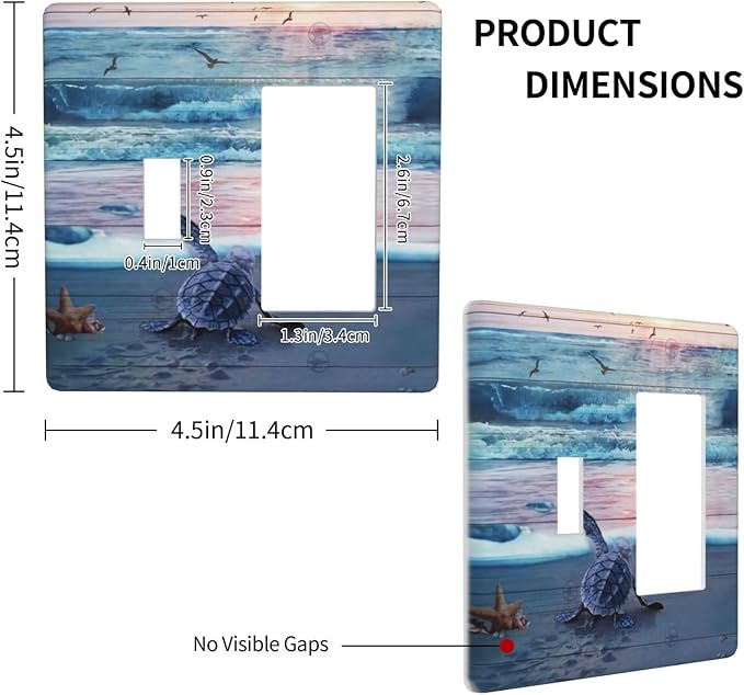 2 Gang Combination 1-Toggle 1-Rocker GFCI/Decorator Outlet Light Switch Cover Nautical Sea Ocean Beach Blue Turtles Starfish Coastal Marine Decorative Combo Two Dual Device Receptacle Wall Plate