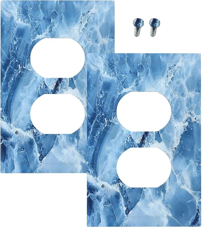 Outlet Covers Blue Marble Abstract Luxury Modern 1 Gang Duplex Light Switch Cover Plate Decorative Wall Plates Electrical Switchplate Receptacle for Bathroom Bedroom Decor（2 Pack）