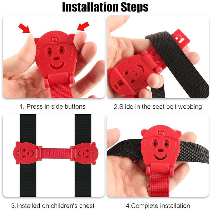 Anti Escape Baby Harness Chest Clips Strap Lock, Prevent Children/Kids Taking Their Arms Out of Child High Chairs/Strollers/Baby Reins, Red(2 Pack)