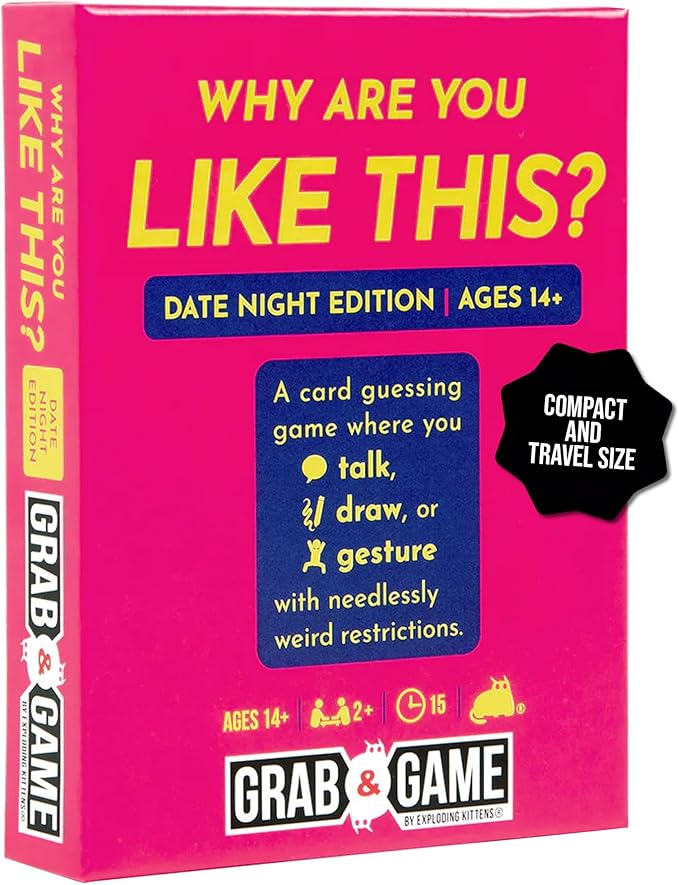 Exploding Kittens Why are You Like This? Date Night Edition Grab & Game, 2+ Players - Ages 14+ - 15 Minutes to Play - Talking, Drawing, & Gesturing Guessing - for Party, Family, Couples