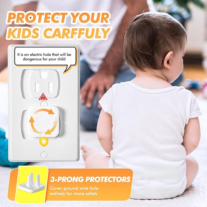 Thyle 200 Pcs Outlet Covers Protectors Plug Bulk Child Baby Proofing Proof for US 3-prong Electrical Outlets Easy Install Socket Sturdy Safe Secure Baby Proofing Kit for Home Office