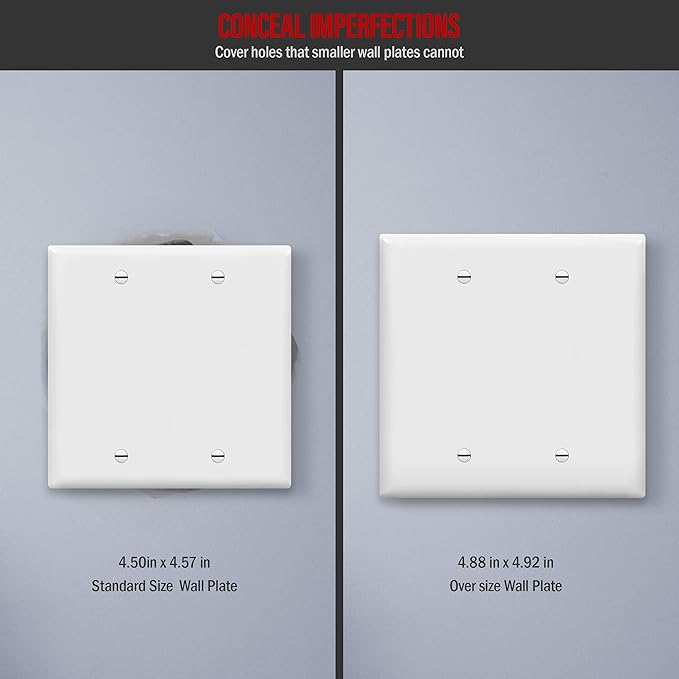 ENERLITES Blank Device Wall Plate, 2-Gang 4.88" x 4.92", Mid-Size, Unbreakable Polycarbonate Thermoplastic, UL Listed, 8802M-W, White, 2-Gang Mid Size (Pack of 2)