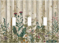 Vintage Wild Flowers Botanical Green Leaves Plants 3 Gang Light Switch Covers Decorative Rustic Wood Plank Triple Toggle Wall Plate Electrical Faceplate Switchplate for Farmhouse Bedroom Decor