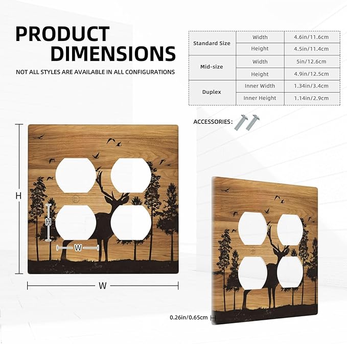 Elk Moose Forest Hunting Pyrography Art Wood Texture Print Outlet Covers 2 Gang Double Duplex Decorative Light Switch Covers Electrical Wallplates Socket Faceplate for Farmhouse Bedroom Decor
