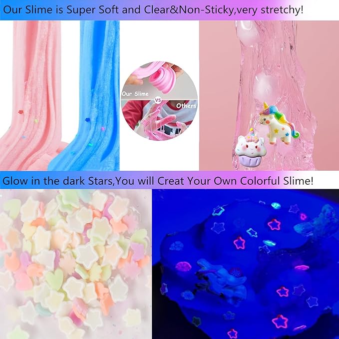 Clear Slime Unicorn Dreamy Glitter,10 oz Slime Bucket with 12 Bags Set,Party Favors,Great for Birthday Gifts for Girl and Boys,Christmas Stocking Stuffers