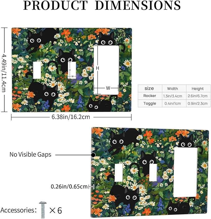 Black Boho Green Leaves Floral 3-Gang 2-Toggle 1-GFCI/Decorator Combination Light Switch Decorative Triple Combo Device Switches/Rocker Outlet Covers and Wall Plate