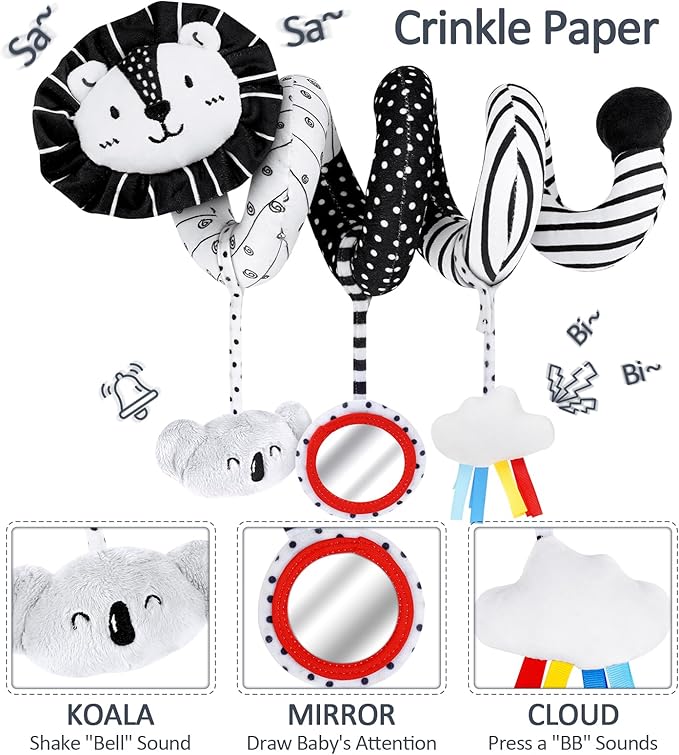 Joyreal High Contrast Baby Toys for Newborn, Black and White Baby Sensory Toys with Car Seat Toys,Infant Toys with Black White Cards Book, Montessori Toys for Baby Gifts