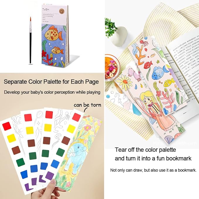 JUNQIU Watercolor Coloring Books for Kids Ages 4-8, Pocket Watercolor Painting Book for Toddlers, Easter Basket Stuffers For Girls Boys, Stocking Stuffers For Kids